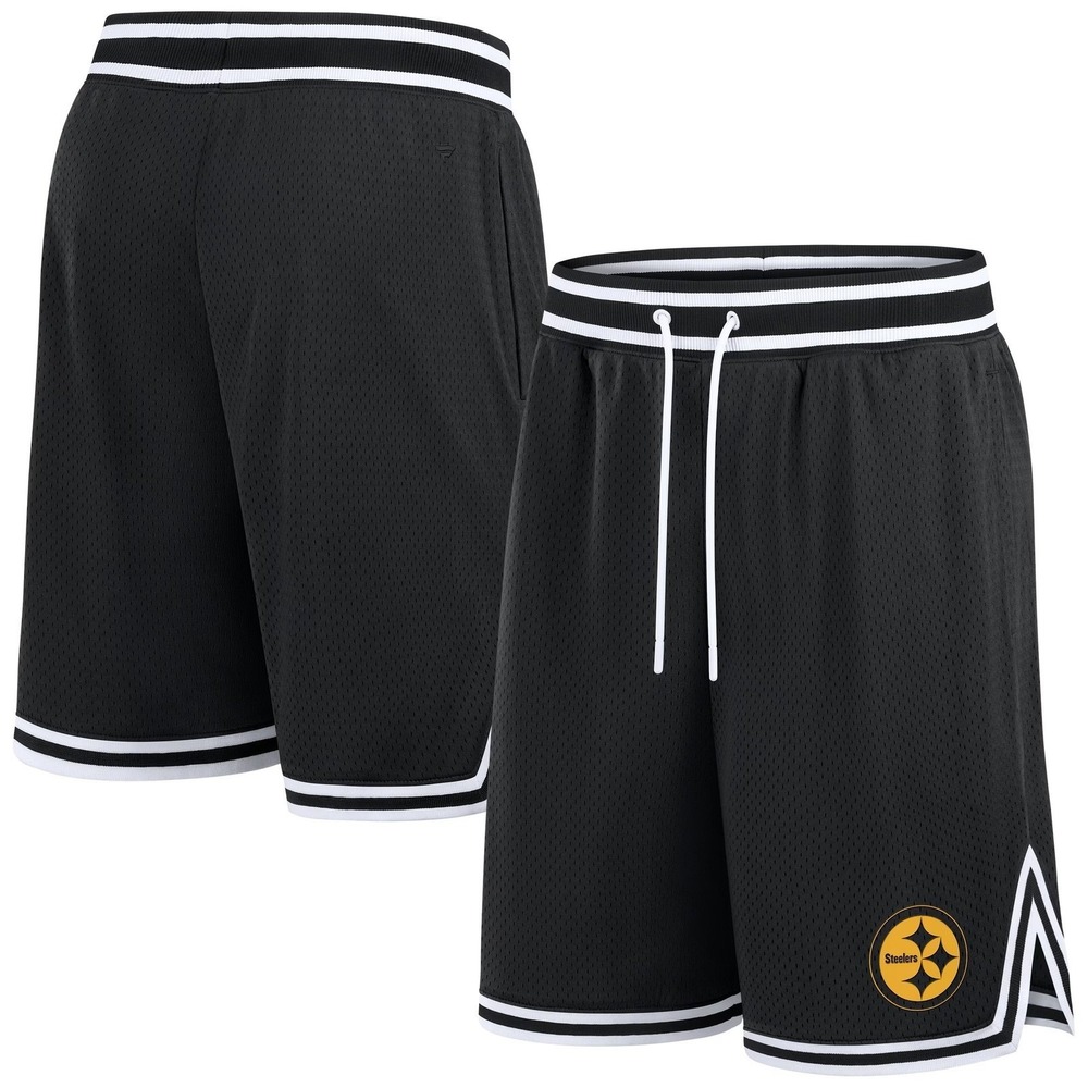 Fanatics Pittsburgh Steelers Mens Mesh Basketball Shorts Black White Striped M‎
